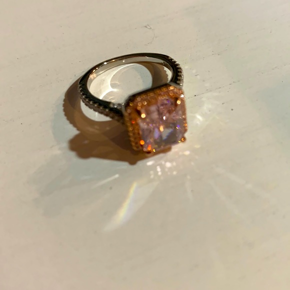 Luxurious Pink Sapphire Halo Radiant Cut Engagement Ring Maxine Sz 5 - Picture 6 of 16